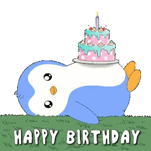 Penguin Lying In Grass With Birthday Cake Sticker