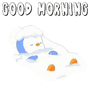 Penguin Lying In Snow Saying Good Morning Sticker