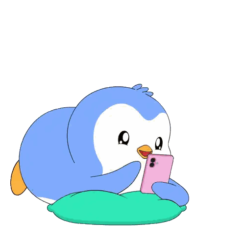 Penguin Lying On Pillow Looking At Cell Phone Sticker