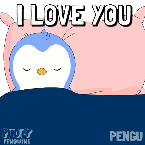 Penguin Lying Under Pink Pillow I Love You Sticker
