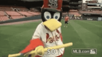 Penguin Mascot Holding Baseball Bat GIF