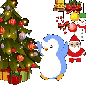 Penguin Next To Christmas Tree Gifts Sticker