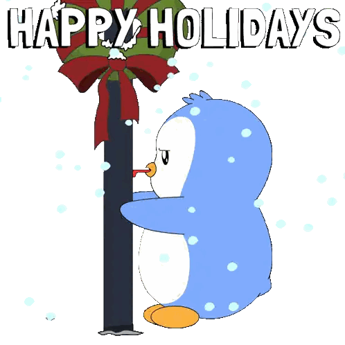 Penguin Next To Holiday Pole Sticker