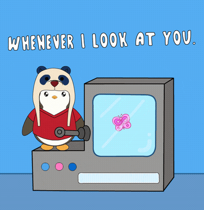 Penguin Next To Machine Saying Whenever I Look At You GIF