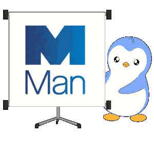 Penguin Next To Sign That Says M Man Sticker