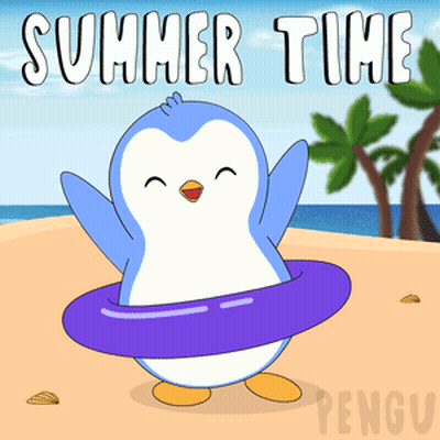 Penguin On Beach Saying Summer Time GIF