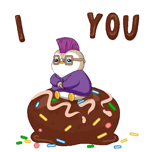 Penguin On Chocolate Donut With I Love You Sticker