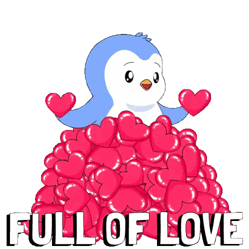 Penguin On Hearts Full Of Love Sticker