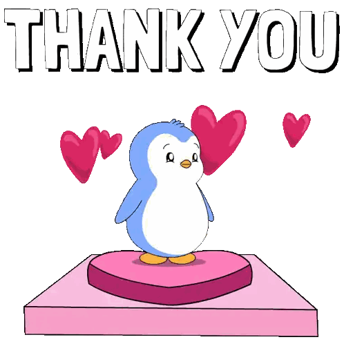 Pingüino sobre corazón rosa que dice Gracias Sticker