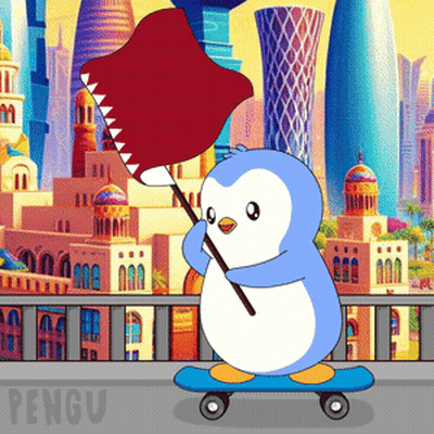 Penguin On Skateboard Holding Flag Saying Pengu GIF