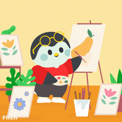 Penguin Painting Pear On Easel GIF