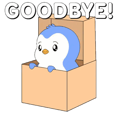 Penguin Peeking Out Of Box Goodbye Sticker