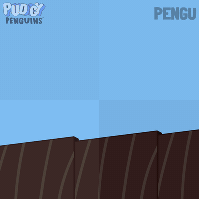 Penguin Peeking Over Fence With Puddy Penguins GIF