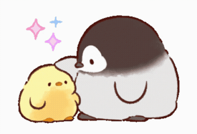 Penguin Petting Yellow Chick On Head GIF
