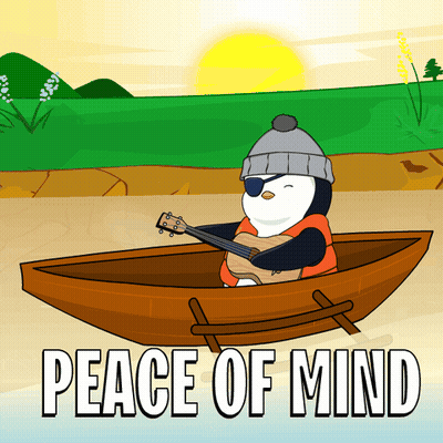 Penguin Playing Guitar In Boat Saying Peace Of Mind GIF