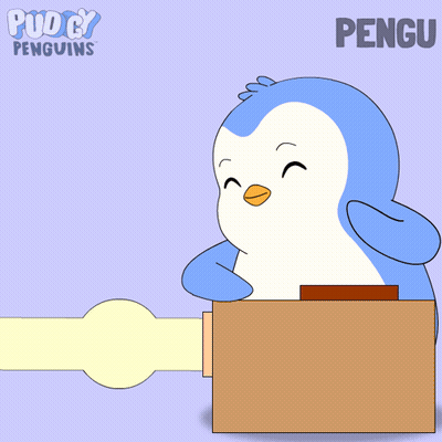 Penguin Playing Guitar Next To Another Penguin With Word Pengu GIF