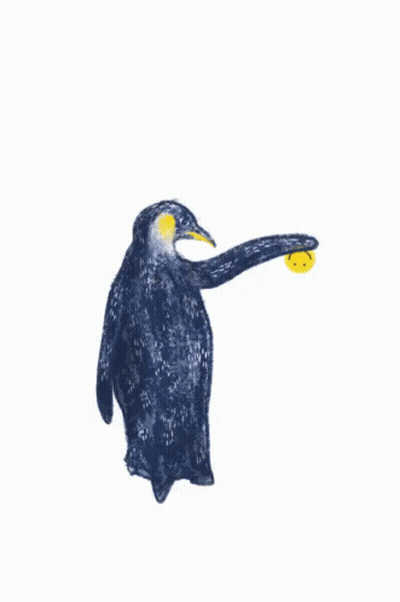 Penguin Pointing At Yellow Smiley Ball GIF
