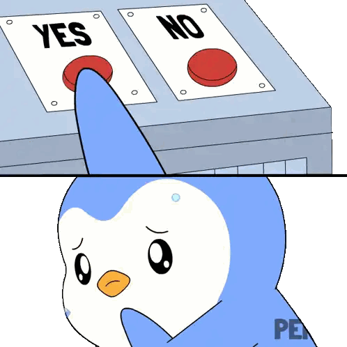 Penguin Pointing At Yes And No Button Sticker