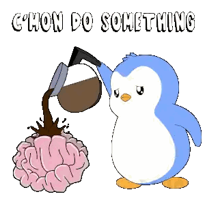 Penguin Pouring Coffee On Brain Sticker