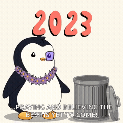 Penguin Praying Beside Trash Can GIF