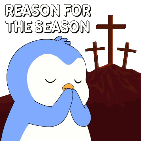 Penguin Praying In Front Of Crosses Sticker