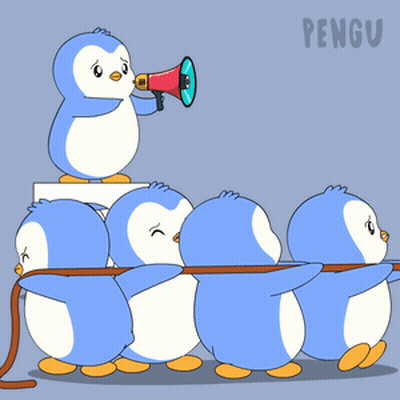 Penguin Pulling Group With Megaphone GIF