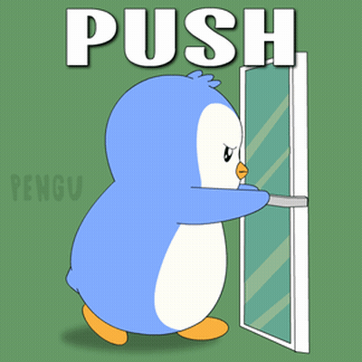 Penguin Pushing Door Saying Push GIF