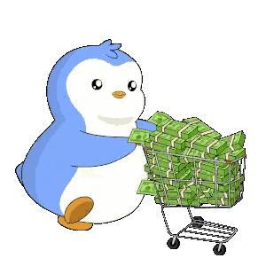 Penguin Pushing Shopping Cart Filled With Money Sticker