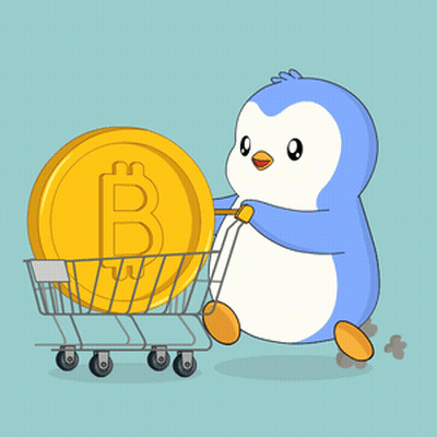 Penguin Pushing Shopping Cart With Gold Coin B GIF