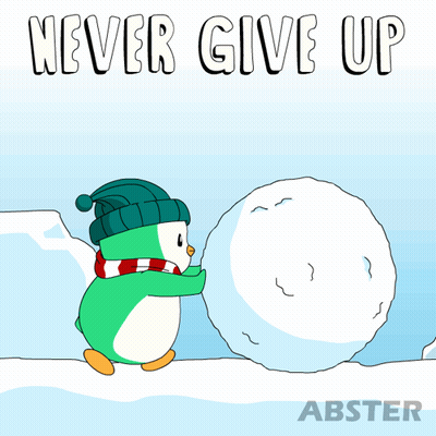 Penguin Pushing Snowball Never Give Up GIF