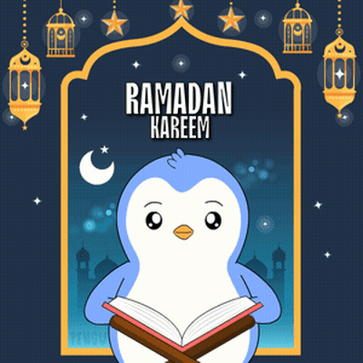 Penguin Reading Book Saying Ramadan Kareem GIF