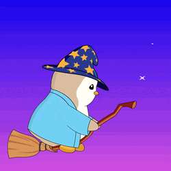 Penguin Riding Broom Wizard  GIF