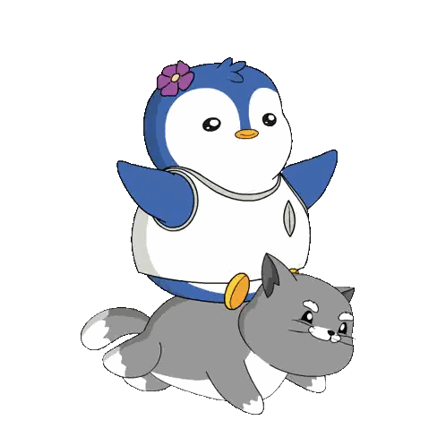 Penguin Riding Cat With Flower Sticker