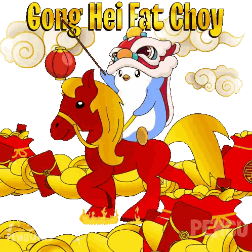 Penguin Riding Horse Gong Hei Fat Choy Sticker