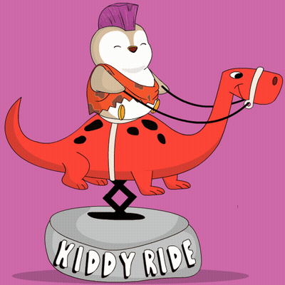 Penguin Riding Red Dinosaur Kiddy Ride GIF