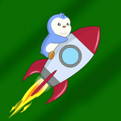 Penguin Riding Rocket In Front Of Bitcoin GIF