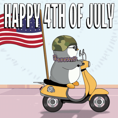 Penguin Riding Scooter With American Flag Happy 4Th Of July GIF