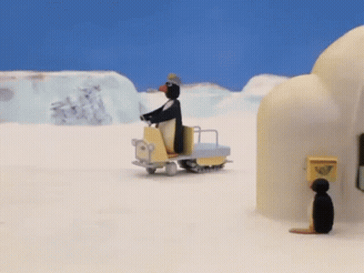 Penguin Riding Snowmobile GIF