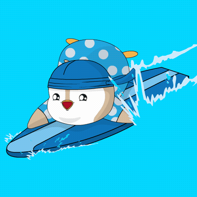 Penguin Riding Surfboard GIF