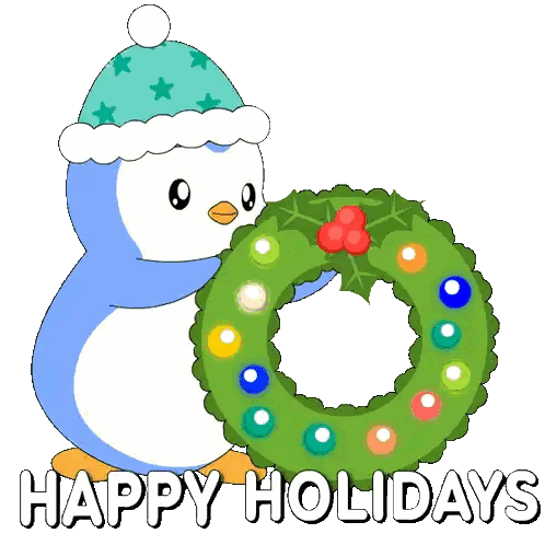Penguin Santa Holds Christmas Wreath Sticker