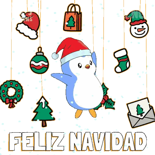 Penguin Santa Surrounded By Decorations Sticker