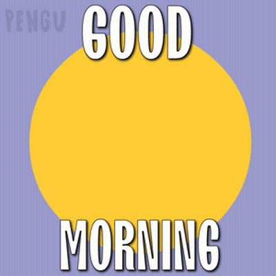 Penguin Saying Good Morning On Purple And Yellow Background GIF