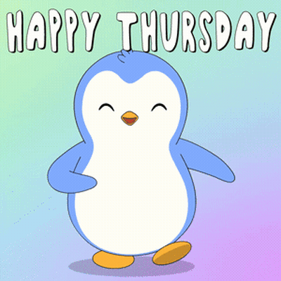 Penguin Saying Happy Thursday Purple Background GIF