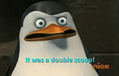 Penguin Saying It Was A Double Scoop In Blue Letters GIF