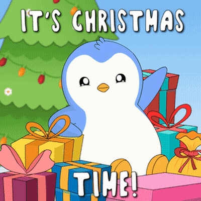 Penguin Sits In Front Of Christmas Presents Its Christmas Time GIF