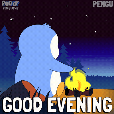 Penguin Sitting Around Campfire Good Evening GIF