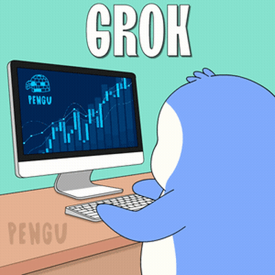 Penguin Sitting At Computer With Grok GIF