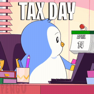 Penguin Sitting At Desk Holding Calendar April 14 GIF
