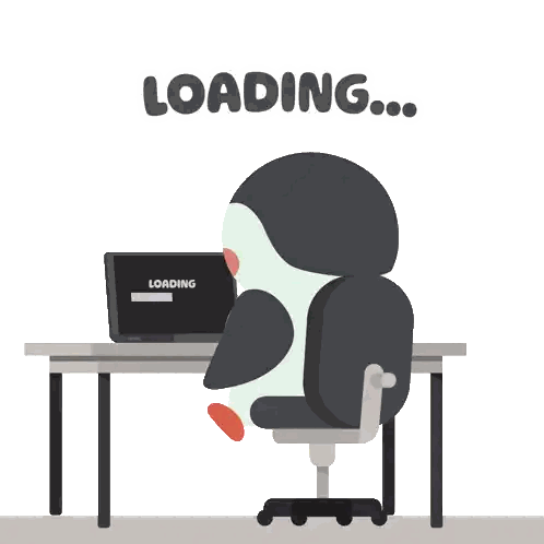 Penguin Sitting At Desk With Loading Bar Sticker