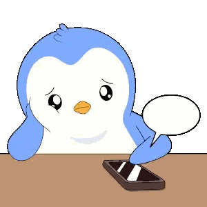 Penguin Sitting At Table Looking At Cell Phone Sticker